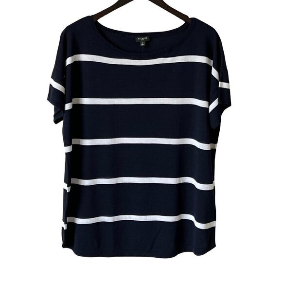 Talbots Women's Navy Blue & White Short Sleeved Sweater, 1X - Picture 1 of 8